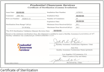 STERILE & PARTICULATE CERTIFICATIONS