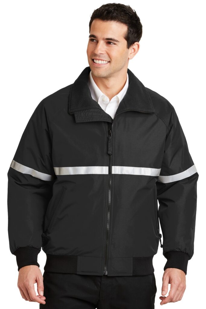 Man Wearing a Port Authority Challenger Jacket with Reflective Taping