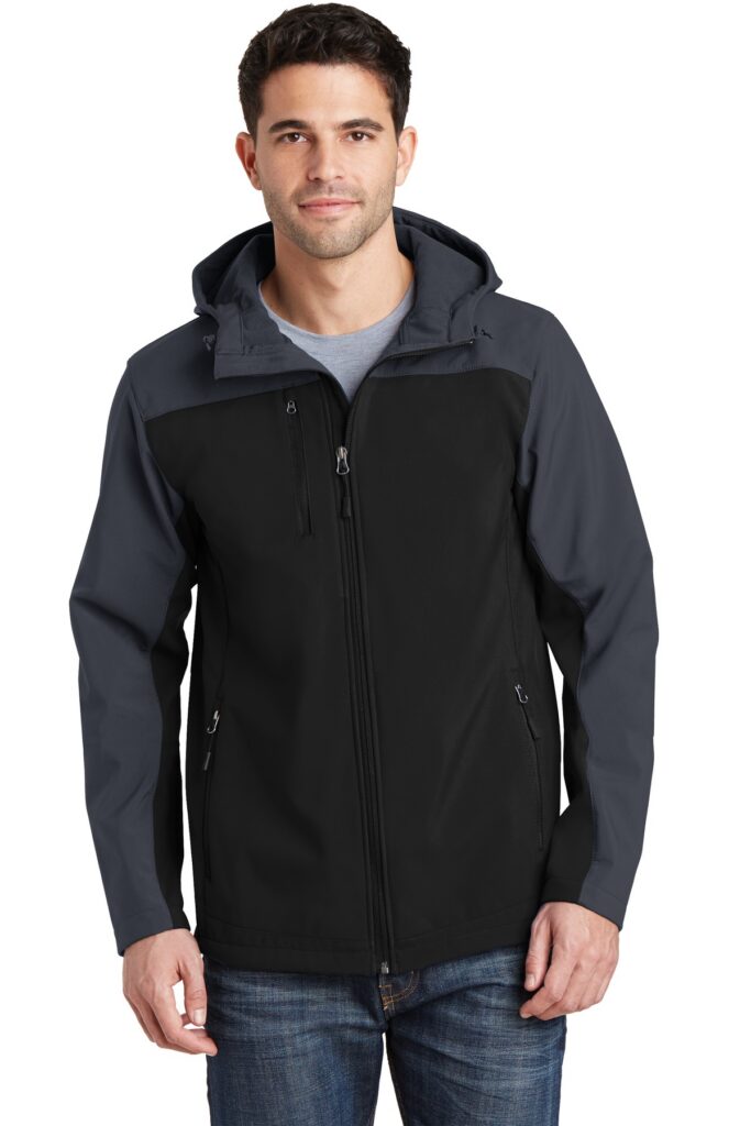 Man Wearing a Port Authority® Hooded Core Soft Shell Jacket