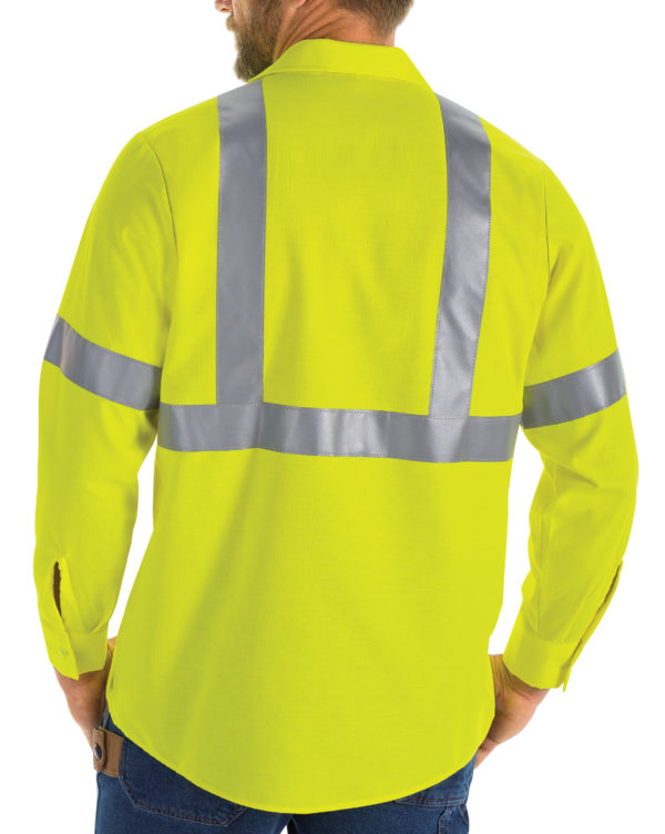 High-Visibility Long Sleeve Work Shirt - Yellow w/ Silver (Back View)