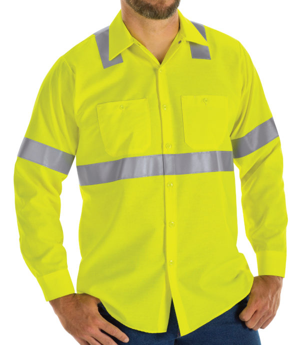 High-Visibility Long Sleeve Work Shirt - Yellow w/ Silver