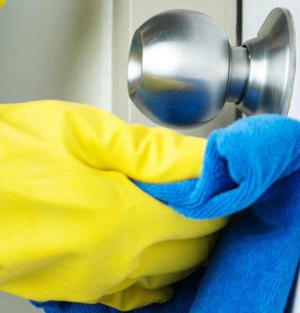 Blue Microfiber Towel Cleaning Door Handle