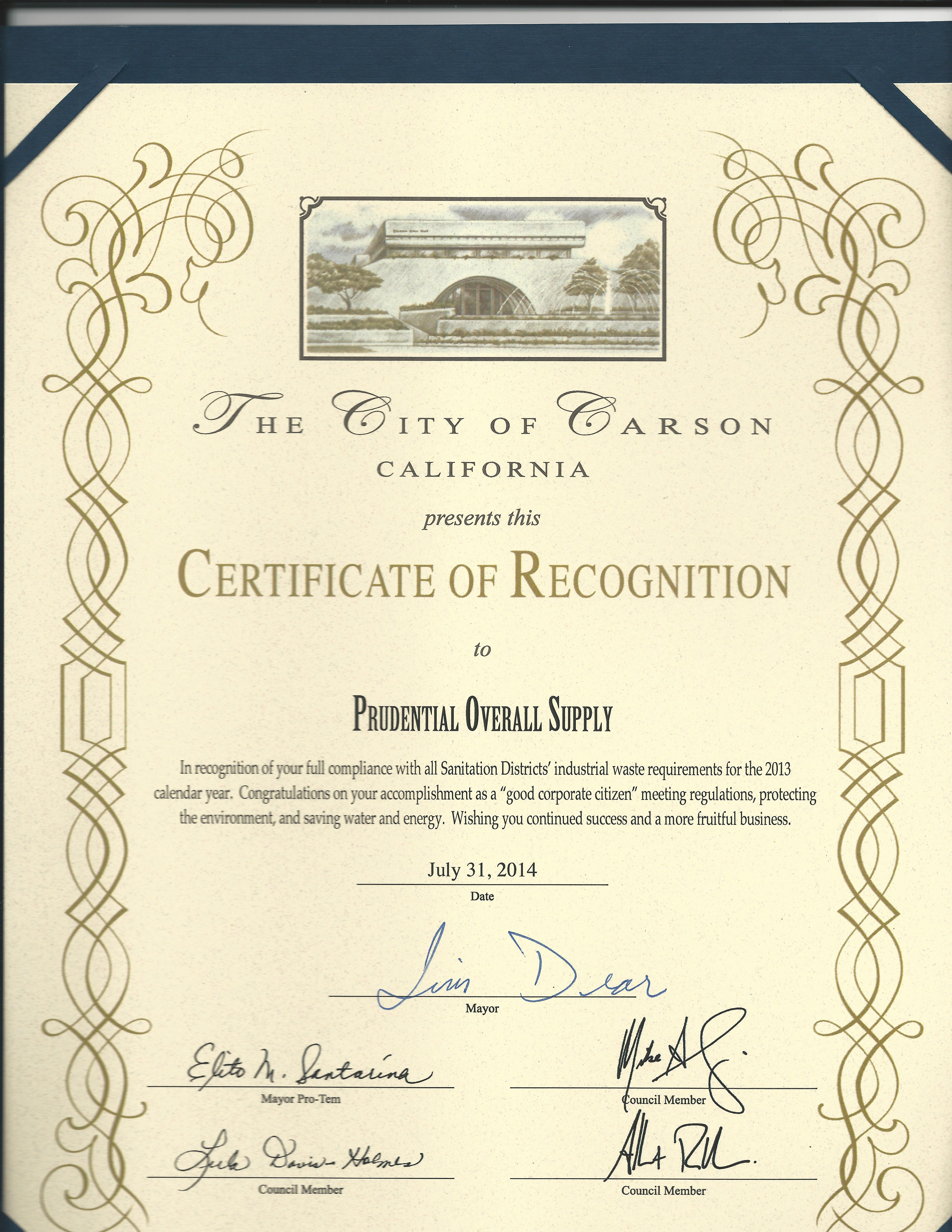 City of Carson Certificate Image