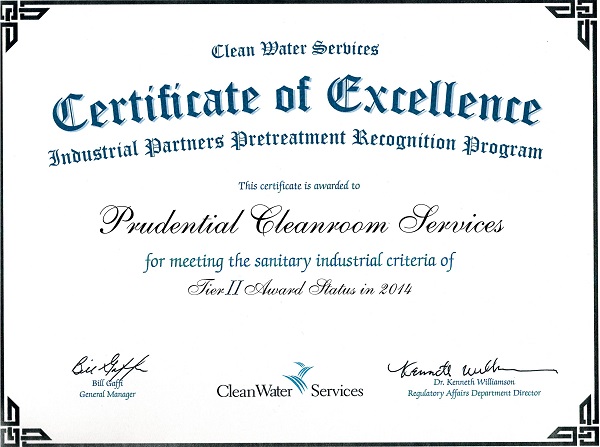 PCS Awarded Certificate of Excellence by the Clean Water Services Authority in Hillsboro Oregon