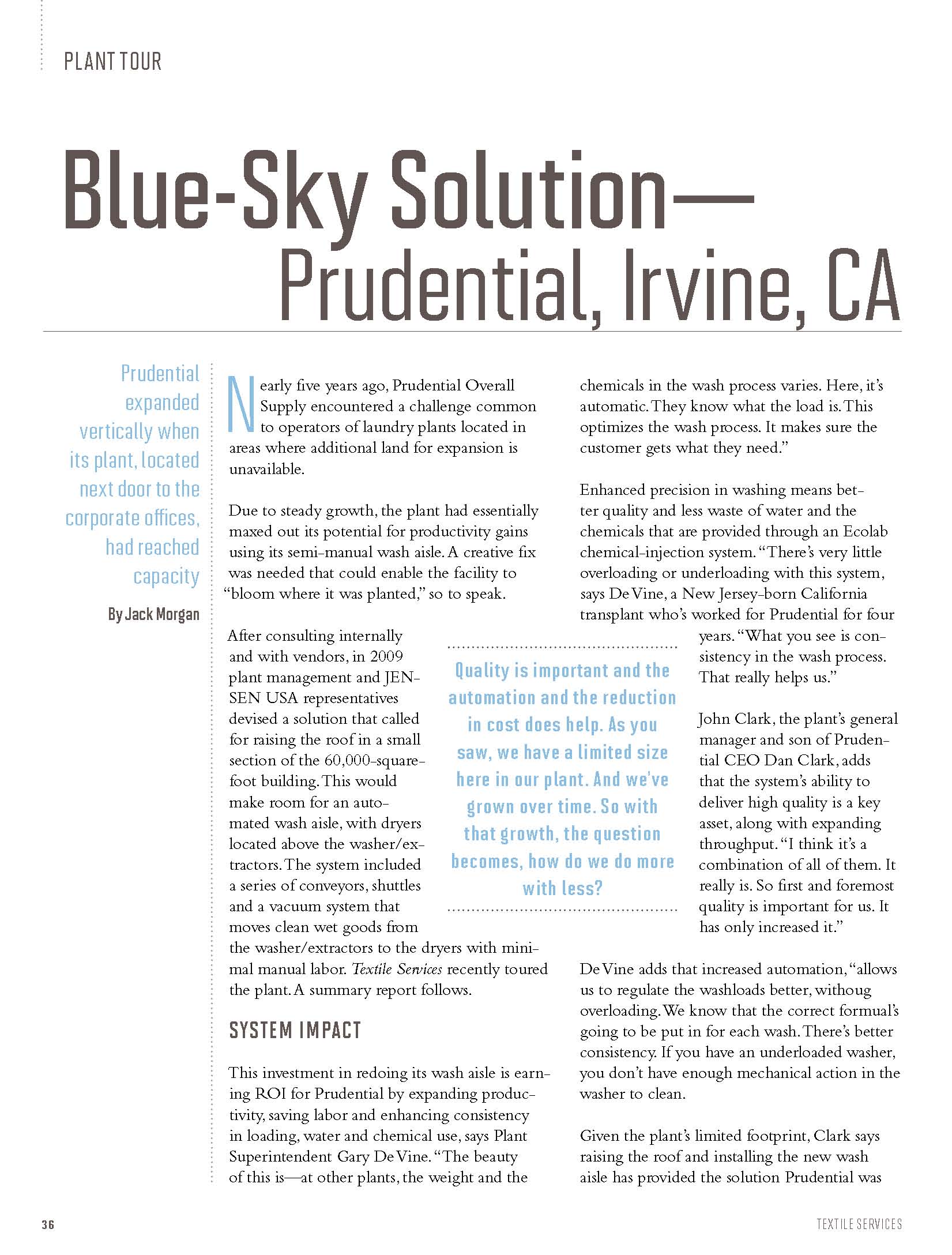 Blue-Sky Solution - TRSA Article Featuring the Irvine Plant