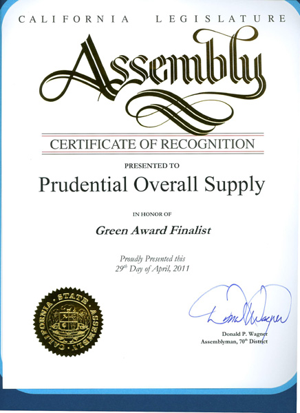 California Legislature Assembly Certificate of Recognition 
