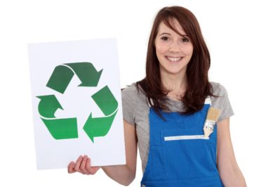 young girl with recycle icon