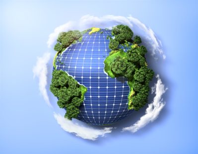 green planet earth with trees and solar panels green planet earth with trees and solar panels