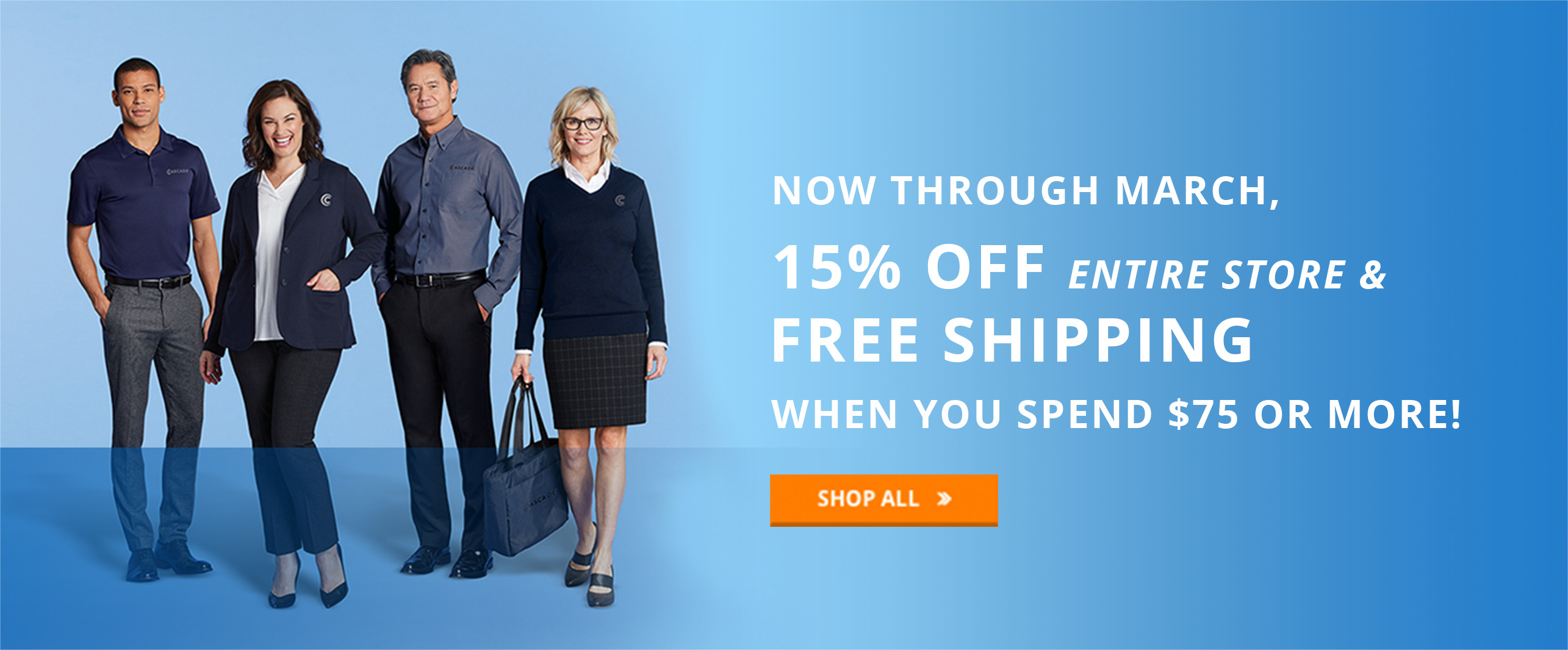 Now through March, 15% off entire store & free shipping when you spend $75 or more!