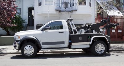 Parked tow truck in residential