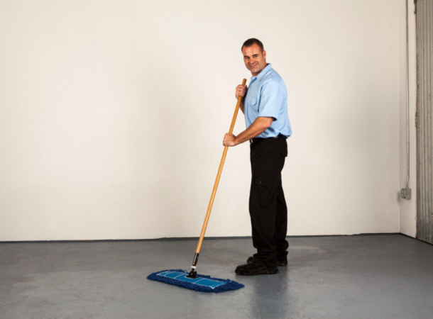 cleaner washing floor with mopping