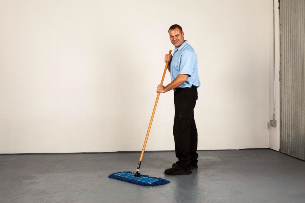 cleaner washing floor with mopping