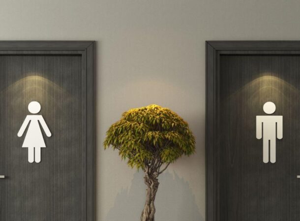 Black restroom doors for male and female
