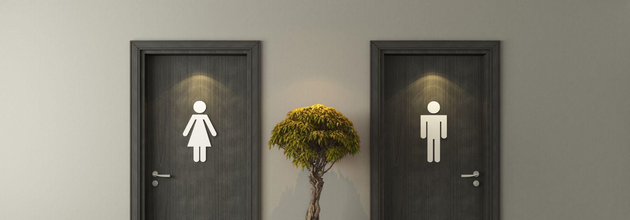 Black restroom doors for male and female